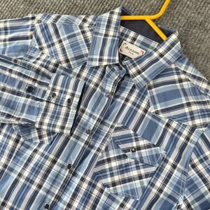 Ace Of Diamond Shirt Men Medium Blue Plaid Western Pearl Snap Long Sleeve Cotton